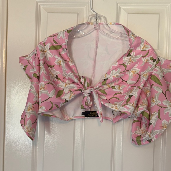 1950s reproduction Pinup playsuit rockabilly Pink Floral Two-Piece Set - Picture 3 of 8